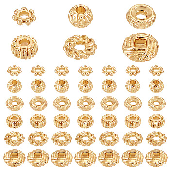Elite 300Pcs 6 Style Rack Plating Alloy Spacer Beads, Wreath & Disc & Rondelle, Mixed Shapes, Light Gold, 4~6x1.3~3mm, Hole: 1.2~1.5mm, 50pcs/style
