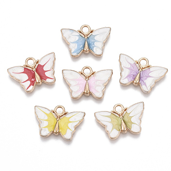 Alloy Enamel Pendants, Butterfly, Light Gold, Mixed Color, 13.5x20x2.5mm, Hole: 2mm