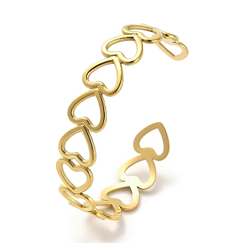 Golden 304 Stainless Steel Cuff Bangle for Women, Heart, Inner Diameter: 2x2-3/8 inch(5x5.9cm) 