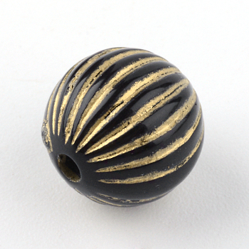 Round Plating Acrylic Beads, Golden Metal Enlaced, Black, 9.5x10mm, Hole: 2mm, about 904pcs/500g