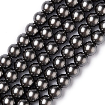 Eco-Friendly Glass Pearl Beads, Pearlized, Round, Dark Gray, 10mm, Hole: 1.2~1.5mm, about 40pcs/Strand, 16''(40.64cm)