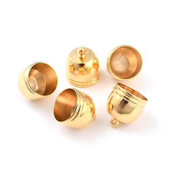 Brass Cord End Cap for Jewelry Making, Long-Lasting Plated, Column, Real 24K Gold Plated, 15x12mm, Hole: 1.8mm, Inner Diameter: 11mm