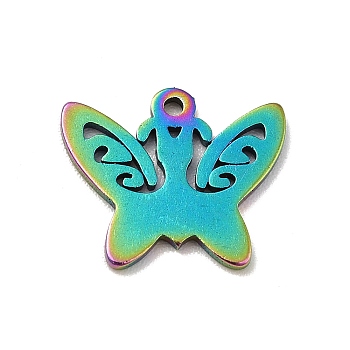 Ion Plating(IP) 201 Stainless Steel Pendants, Butterfly Charms, Rainbow Color, 11x13x1mm, Hole: 1mm