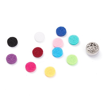304 Stainless Steel Magnetic Diffuser Locket Aromatherapy Essential Oil Buckle, with Perfume Pad, Perfume Button for Face Mask, Flat Round with Auspicious Clouds, Mixed Color, 12x4.5mm