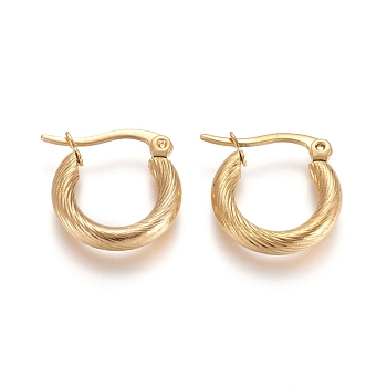 304 Stainless Steel Geometric Hoop Earrings, Hypoallergenic Earrings, Twist Ring, Golden, 9 Gauge, 15~17x3mm, Pin: 1x0.6mm