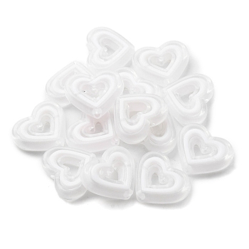 Acrylic Beads, Bead in Bead, Heart, White, 19.5x23x6mm, Hole: 3mm, about 280pcs/500g
