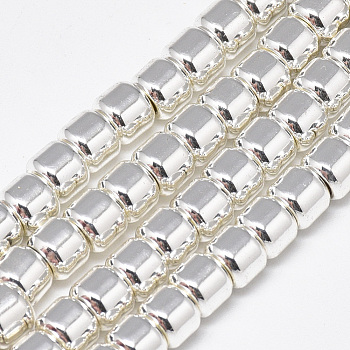 Electroplate Non-magnetic Synthetic Hematite Beads Strands, Column, Silver Plated, 6x5mm, Hole: 2.5mm, about 82pcs/strand, 15.7 inch