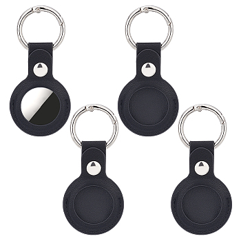 Elite 4Pcs Portable PU Leather Protector Cover, with Window & Aluminum Alloy Spring Gate Ring, for Car Key, GPS, Black, 90x42mm, Inner Diameter: 34mm