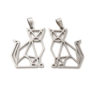 201 Stainless Steel Origami Pendants, Cat Outline Charms, Stainless Steel Color, 29.5x22x1.5mm, Hole: 6.5x3mm