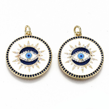 Real 16K Gold Plated Colorful Flat Round Brass+Cubic Zirconia+Enamel Pendants