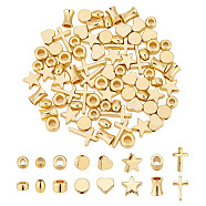 Elite 80Pcs 8 Styles Rack Plating Brass Beads, Long-Lasting Plated, Mixed Shapes, Real 18K Gold Plated, 5~13x5~8.5x3~5mm, Hole: 1.2~3mm, 10pcs/style(KK-PH0006-72)