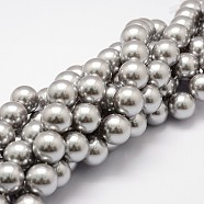 Shell Pearl Beads Strands, Grade A, Round, Gray, 12mm, Hole: 1mm, about 34pcs/strand, 16 inch(BSHE-L026-05-12mm)