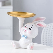 Easter Resin Rabbit Tray Display Decoration, for Porch Key Storage Home Living Room Desktop Office Ornaments, White, 120x180mm(PW-WG95813-01)
