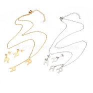 304 Stainless Steel Jewelry Sets, Cable Chains Pendant Necklaces and Stud Earrings, with Lobster Claw Clasps and Ear Nuts, Alphabet, Golden & Stainless Steel Color, Letter.R, 17.71 inch(45cm),  11x9x0.5mm, Pin: 0.8mm(SJEW-H303-R)
