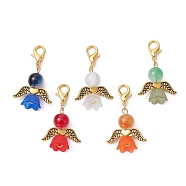 Angel Glass Pendant Decorations, with Alloy Lobster Claw Clasps, Antique Golden, 34.5mm(HJEW-JM01332-01)