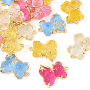 Pandahall 16Pcs 4 Colors Transparent Resin Crystal Rhinestone Pendants, Bear Charms, with Rack Plating Real 14K Gold Plated Brass Findings, Long-Lasting Plated, Mixed Color, 23.5x20.5x8mm, Hole: 1.5mm, 4pcs/color(KK-TA0001-34)
