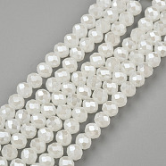 Electroplate Glass Beads Strands, Imitation Jade Beads, Pearl Luster Plated, Faceted, Rondelle, Creamy White, 4x3mm, Hole: 0.4mm, about 123~127pcs/strand, 16.5~17.3 inch(42~44cm)(EGLA-A034-J4mm-A01)