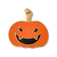 Halloween 304 Stainless Steel Pendants, with Enamel and Jump Ring, Real 14K Gold Plated, Pumpkin Charm, Dark Orange, 25x25x1mm, Hole: 2.5mm(STAS-K263-12G)