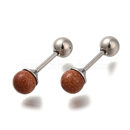 201 Stainless Steel Ear Plugs Gauges, with Synthetic Goldstone and 304 Stainless Steel Pin, Round, 15x4mm(EJEW-C118-08P-05)