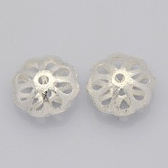 Brass Hollow Filigree Beads, Flower, Silver Color Plated, 18x9mm, Hole: 3mm(KK-J188-12S)