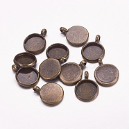 Antique Bronze Brass Pendant Cabochon Settings, Plain Edge Bezel Cups, Nickel Free, Tray: 10mm, 12x2mm, Hole: 3mm(X-KK-H280-AB-NF)