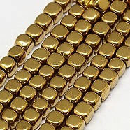 Electroplate Non-magnetic Synthetic Hematite Beads Strands, Cube, Grade A, Golden Plated, 2x2x2mm, Hole: 0.6mm, about 200pcs/strand, 16 inch(G-J172-2x2mm-07)