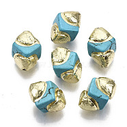 Synthetic Turquoise Beads, with Electroplate Polymer Clay, Polygon, 14~15x10~12x10~12mm, Hole: 0.9mm(G-S260-14C-01)