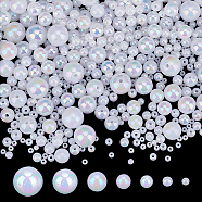 Elite Opaque Acrylic Beads, AB Color Plated, Round, White, 3~12mm, Hole: 1.2~2mmm, about 680pcs/box(SACR-PH0002-10)