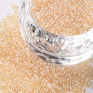 Glass Seed Beads, Trans. Colours Lustered, Round, Pale Goldenrod, 2mm, Hole: 1mm, 30000pcs/pound(SEED-A006-2mm-102)