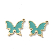 Ion Plating(IP) 304 Stainless Steel Pendants, with Enamel, Butterfly Charm, Golden, Light Sea Green, 13.5x15x1.5mm, Hole: 1.4mm(STAS-P339-12G-02)