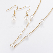 304 Stainless Steel Jewelry Sets, with Acrylic Imitation Pearl Beads, Pendant Necklace and Dangle Earrings, Golden, 17.72 inch(45cm), 31x8mm, Pin: 0.8mm(SJEW-I191-01G)