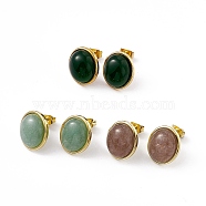 Gemstone Oval Stud Earrings, Golden 304 Stainless Steel Jewelry for Women, 14x12mm, Pin: 0.7mm(EJEW-L282-10G)