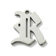 201 Stainless Steel Pendants, Stainless Steel Color, Old Initial Letters Charms, Letter R, 18.5x17.5x1.6mm, Hole: 1.8mm(STAS-B055-01P-R)