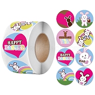 8 Patterns Round Dot Easter Theme Paper Self-adhesive Rabbit Easter Egg Stickers, for Gift Sealing Decor, Mixed Color, Sticker: 25mm, 500pcs/roll(PW-WG34009-01)