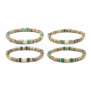Stretch Bracelets, with Natural & Synthetic Gemstone Beads, Coconut Beads and Brass Spacer Beads, Mixed Color, Inner Diameter: 2-1/4 inch(5.8cm)(BJEW-JB07018)