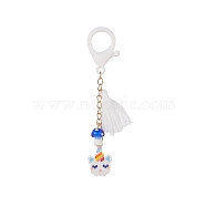 Unicorn Handmade Loom Pattern Seed Beads Pendant Decorations, with Lampwork Mushroom and Tassel Charms, Lobster Claw Clasp, White, 108.5mm(HJEW-MZ00010)