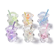 Luminous Translucent Resin Pendants, Glow in the Dark Bear Cup Charm, Mixed Color, 37x23x19mm, Hole: 1.4mm(RESI-D057-05)