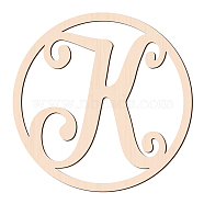 Laser Cut Wooden Wall Sculpture, Torus Wall Art, Home Decor Artwork, Flat Round with Letter, BurlyWood, Letter.K, 310x6mm(WOOD-WH0105-049)