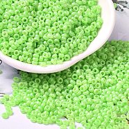 Baking Paint Glass Seed Beads, Donut, Lime, 8/0, 2.5~3x1~1.5mm, Hole: 1~1.2mm, about 40909pcs/1pound(SEED-P006-03A-35)