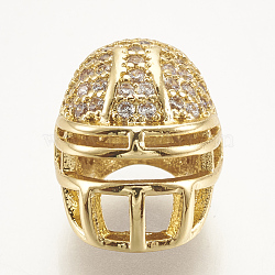 Brass Micro Pave Cubic Zirconia Football Helmet Beads, Clear, Golden, 13.5x10.5x10mm, Hole: 2mm(ZIRC-S061-52G)