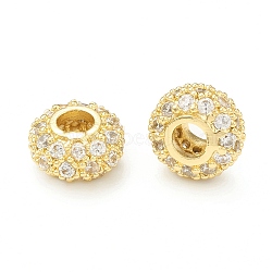 Brass Micro Pave Cubic Zirconia Beads, Rondelle, Real 18K Gold Plated, 8.5x4.5mm, Hole: 3mm(KK-P228-56G)