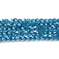 Transparent Electroplate Glass Beads Strands, Pearl Luster Plated, Faceted, Bicone, Steel Blue, 4x4mm, Hole: 0.8mm, about 87~98pcs/strand, 12.76~14.61 inch(32.4~37.1cm)(GLAA-F029-4mm-C01)