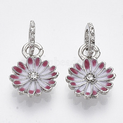 Alloy European Dangle Charms, with Crystal Rhinestone and Enamel, Large Hole Pendants, Flower, Platinum, 22mm, Hole: 5mm, Flower: 16.5x12x3mm(MPDL-T004-09P-A)