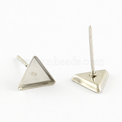 Tarnish Resistant Earring Cabochon Settings 304 Stainless Steel Ear Studs Blank Settings, Triangle, Stainless Steel Color, Triangle Tray: 7x8mm, 8x7x2mm, Pin: 0.5mm(STAS-Q170-11)