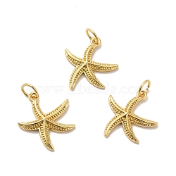 Rack Plating Eco-Friendly Brass Pendants, with Jump Ring, Long-Lasting Plated, Lead Free & Cadmium Free, Starfish Charm, Real 18K Gold Plated, 17x15x2mm, Hole: 4mm(KK-K165-10G)