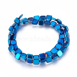 Electroplated Non-magnetic Synthetic Hematite Beads Strands, Polish, Square, Blue Plated, 8x8x2.5mm, Hole: 1mm, about 52pcs/strand, 15.98 inch(40.6cm)(G-P392-A05)
