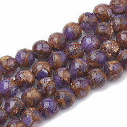 Natural Chalcedony Beads Strands, Imitation Gold Clinquant Stone, Dyed & Heated, Round, Medium Purple, 10~10.5mm, Hole: 1mm, about 37~38pcs/strand, 14.96~15.35 inch(38~39cm)(G-S333-10mm-014A)