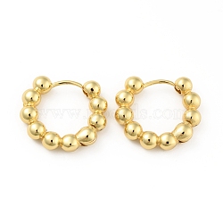 Brass Ball Beaded Hoop Earrings for Women, Real 18K Gold Plated, 20x22x5mm, Pin: 1mm(EJEW-B013-05)
