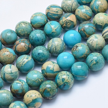 Natural Aqua Terra Jasper Beads Strands, Dyed, Round, 12mm, Hole: 1mm, about 32~34pcs/strand, 15.7 inch(40cm)