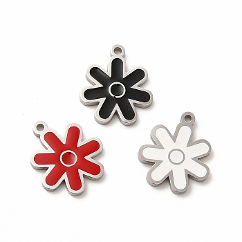 304 Stainless Steel Charms, with Enamel, Flower, Mixed Color, 14x12x1mm, Hole: 1.2mm
